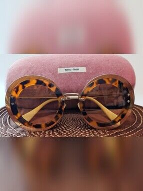 Like New Miu Miu Reveal 10RS Tortoiseshell Round Sunglasses - Brown/Amber
